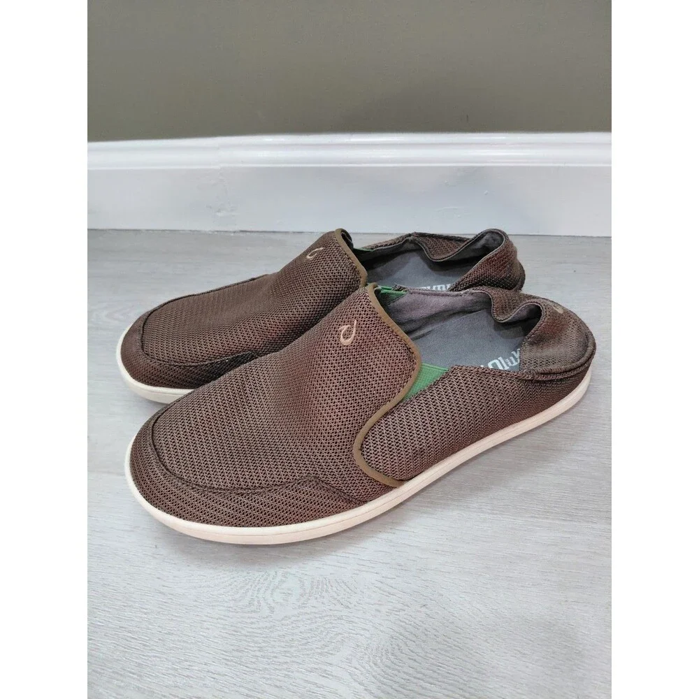 OluKai Nohea Mesh Mustang Brown Lime Peel Shoes Loafer Men's Sz 10M